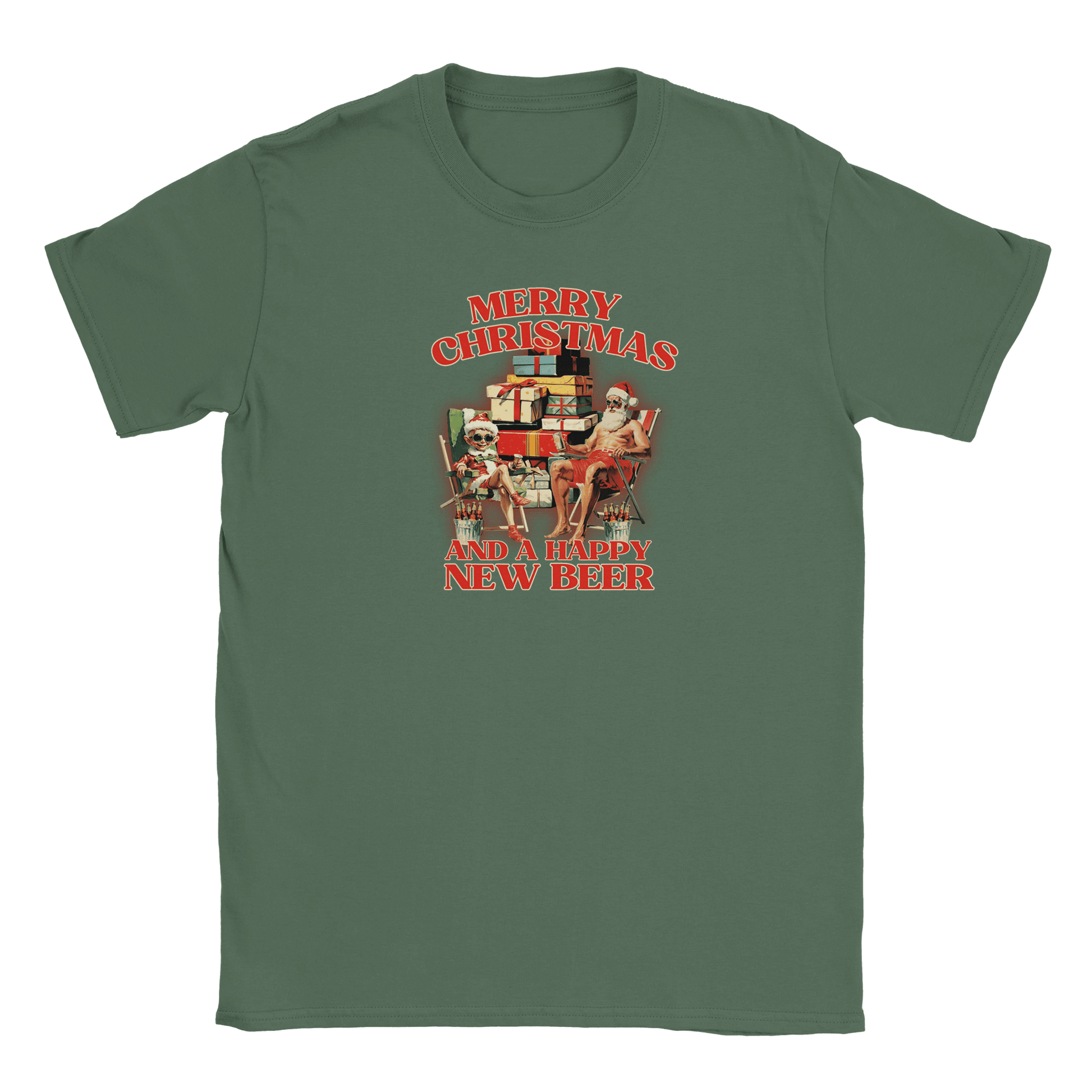 Merry Christmas and a Happy New Beer - T-shirt Militärgrön