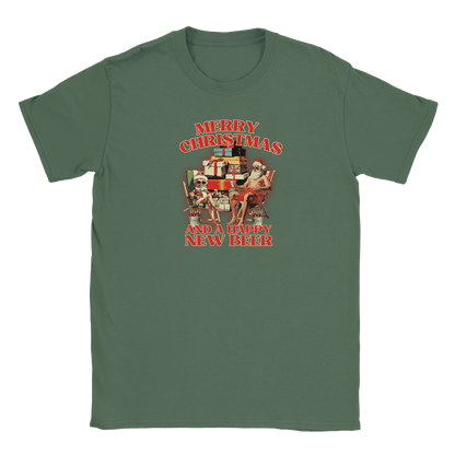 Merry Christmas and a Happy New Beer - T-shirt Militärgrön